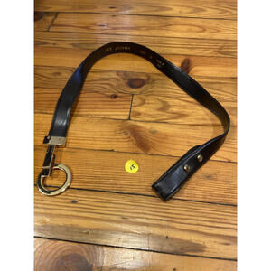 St. John Black Leather Belt with Gold-Tone Buckle